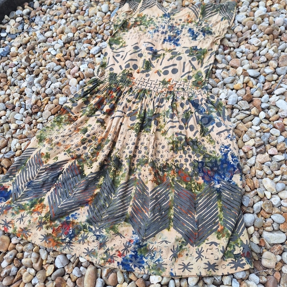 Camo Dress Camoflage Painted Tribal Batik Abstract Vintage Retro Dress 90s 80s - Picture 4 of 16